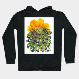 Yellow Tulip Flower Wall Art Floral Print Yellow and Blue Pressed Flowers Home Décor Botanical Print Hoodie